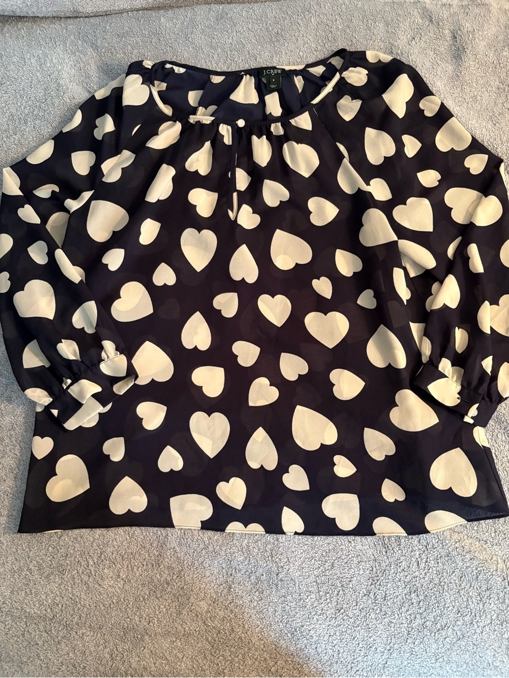 J. Crew Heart Print Blouse Keyhole Neckline Small Womens Workwear Top